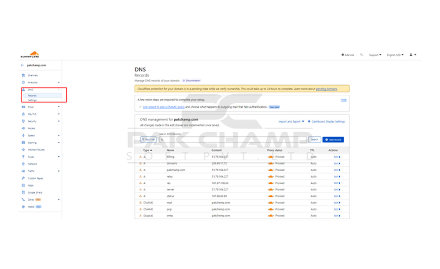 select your domain and open its DNS settings