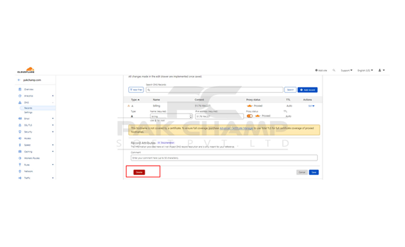  Delete A or AAAA records for your root domain (the ones that point yourdomain.tld to any IP address), if there are any: