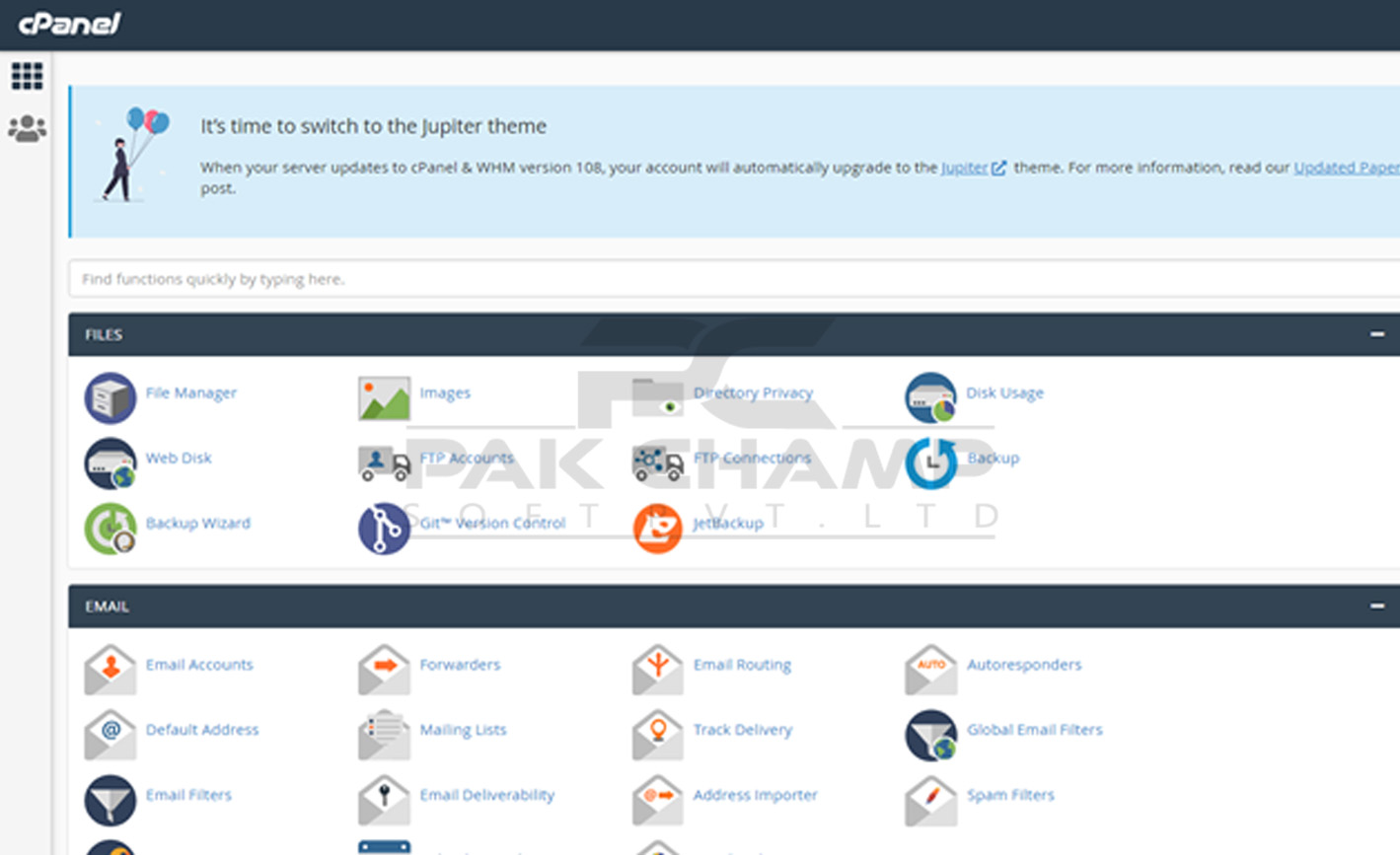 website get a cPanel