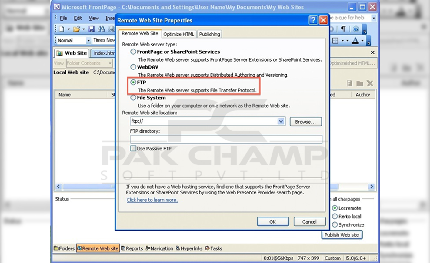 How to publish your website using FTP in Frontpage?