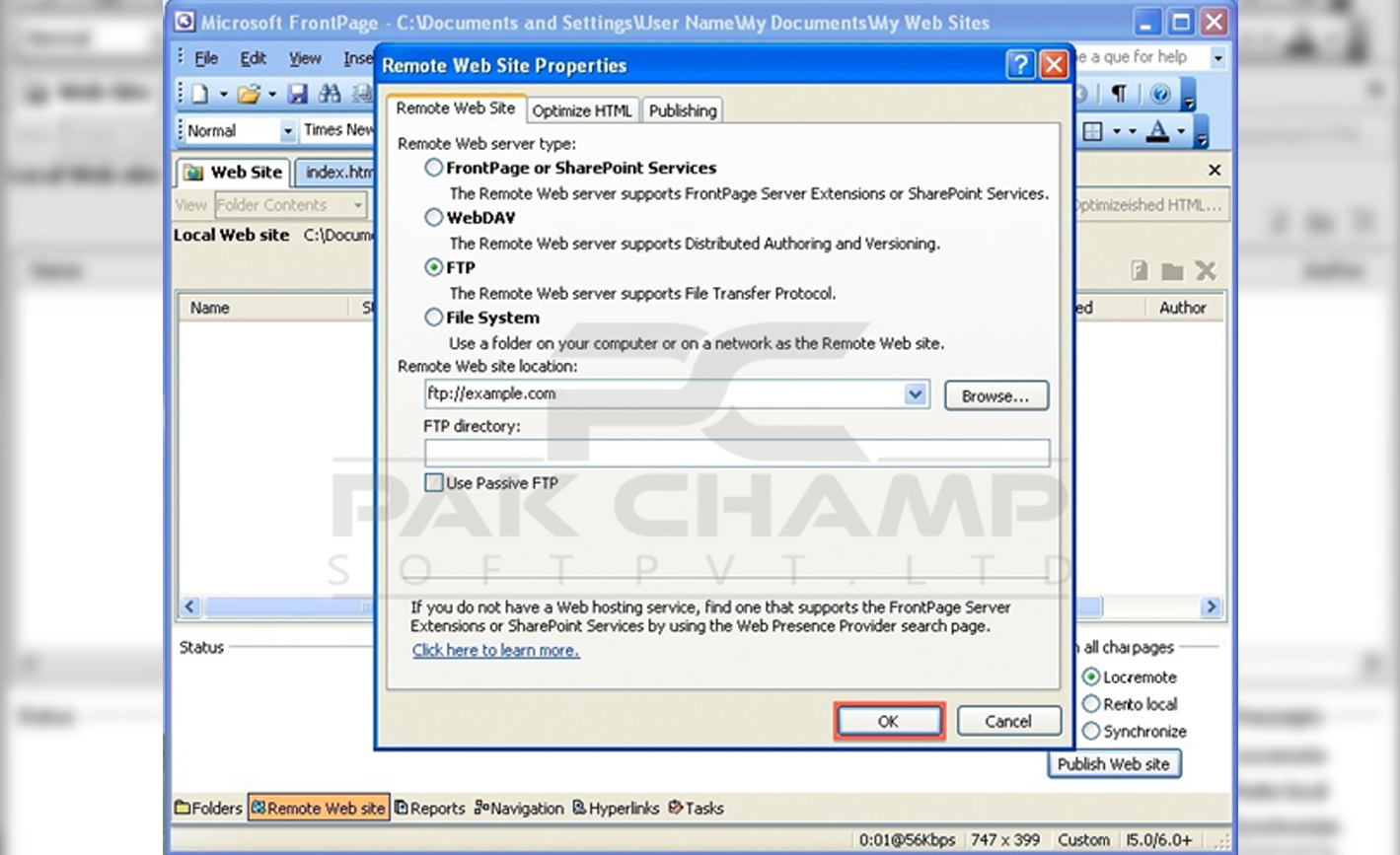 How to publish your website using FTP in Frontpage?